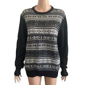 Original WeatherProof Vintage Sweater Mens Medium Fair Isle Black White
